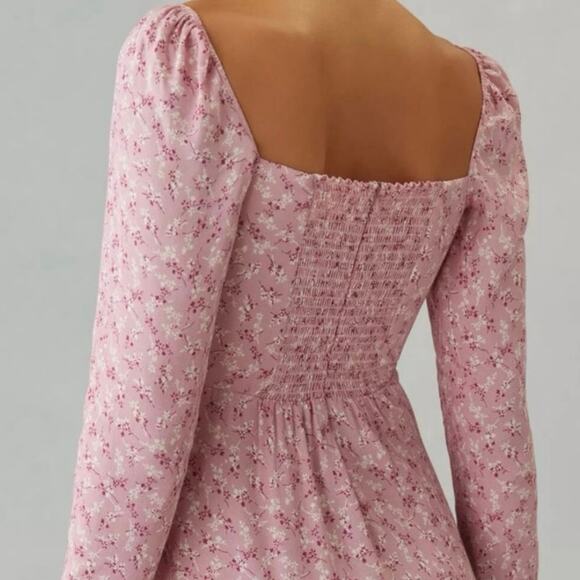 Reformation Rosalie Long Sleeve Square Neck Pink Floral Mini Dress Sz 2 - Picture 12 of 12